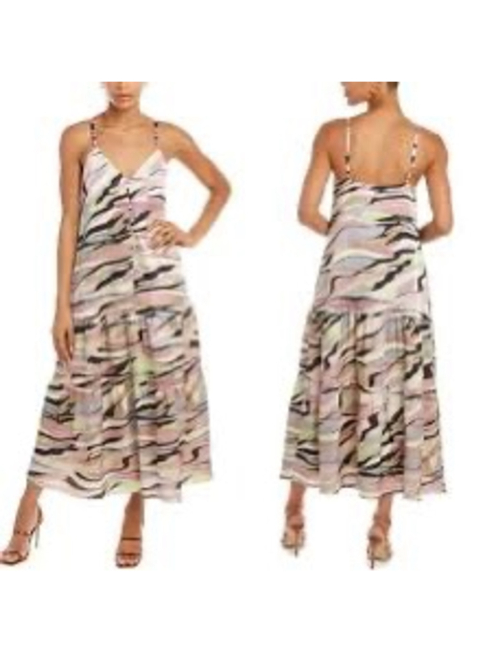 TED BAKER London Abstract Print Tiered Midi Dress Cami Pastel Small